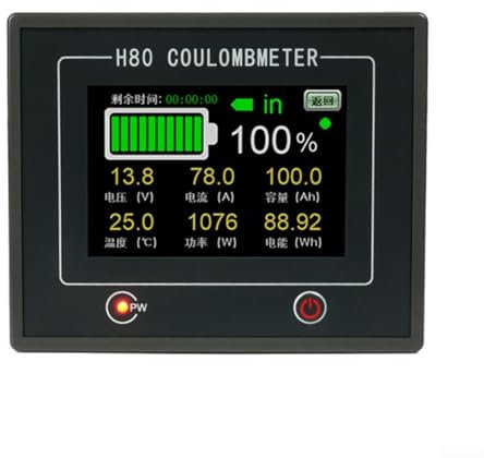 10-100V 200A Battery Monitor, 3.5in Touchable Display Battery Monitor with Alarm (1*High-precision Hall Coulomb Counter 1*Hall sensor 2*Connecting cable)