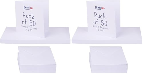 Craft UK 50 White Cards & Envelopes 6 x 6, Card, 60 x 91 x 3.81 cm (Pack of 2)