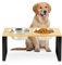 GUUSII HOME Porte Gamelle Chien Surelevee Hautepour Chiens INOX Gamelles Double 900ml Facile à Assembler Durable Bois Support en Métal Antidérapant 42.5 * 20 * 20.5cm (Couleur du Bois)