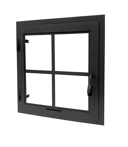 ¡Puerta de Chimenea con vidrieras, Ventana! Ancho 60cm Alto 45cm | bisagras a la Izquierda | manija en el Lado Derecho