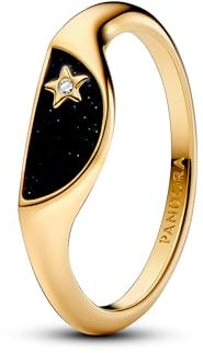 PANDORA ME Halbierter Emaille Siegelring aus Sterling Silber mit vergoldeter Metalllegierung und Zirkonia Steinen, Größe: 52, 163325C01-52