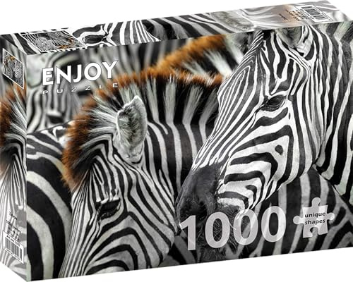 1000 Pieces Jigsaw Puzzle for Adults – Matte Finish, Soft Touch, Sturdy and Unique Pieces, Tight Fit, Vivid Colors, Missing Pieces Service – Zebras Black and White Animals Patterns – by ENJOY Puzzle
