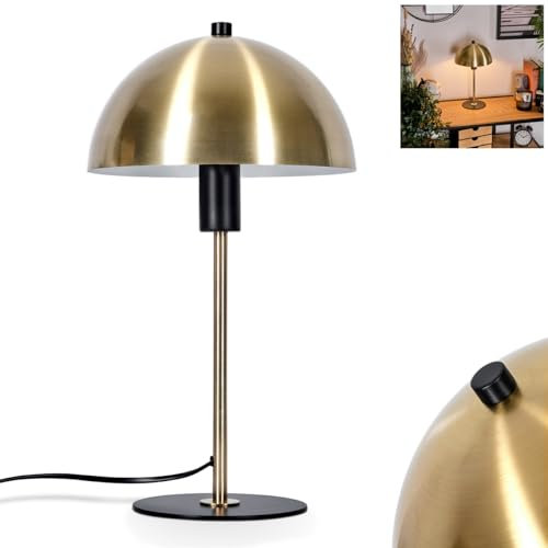 Tischleuchte Sandvig, moderne Nachttischlampe aus Metall in Messing/Schwarz, runde Tischlampe im Retro-/Vintage Design, Ø 20 cm, Höhe 36 cm, mit An-/Ausschalter am Kabel, 1 x E14, ohne Leuchtmittel