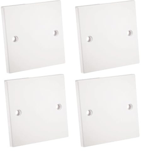 rhinocables Single Socket Blanking Plate – Plug Covers, UK | Waterproof Light Switch Cover | Electric Wall Fitting | Blank Cover Plate for Unused Outlet | White with Screws (Pack of 4)