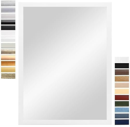PrimeLuxe Wandspiegel 70 x 80 cm (Außenmaß) in Weiß matt | Farbe und Größe wählbar | Ganzkörperspiegel | Bad & Flur Spiegel | mit Holz Rahmen | Made IN Germany