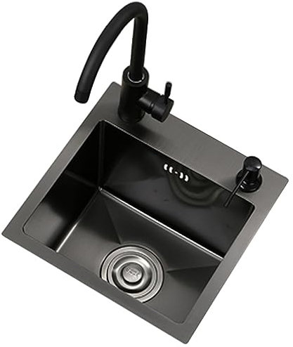 Générique evier cuisineÉvier de Cuisine carré en Acier Inoxydable 304, Balcon Noir, Mini évier de Bar, Installation au-Dessus/sous la Table + Robinet Rond (Taille : 40 x 40 cm)