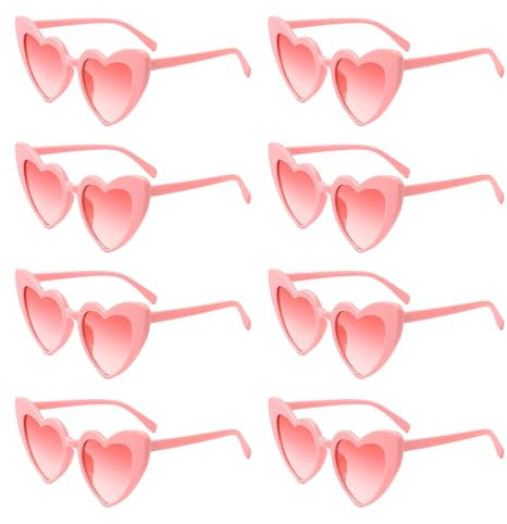 Occhiali da Sole a Cuore, 8 Pezzi Occhiali da Sole Vintage a Forma di Cuore, Occhiali a Forma di Cuore Rosa, Occhiali da Sole Vintage '70, Protezione UV400, per Feste Matrimoni Halloween