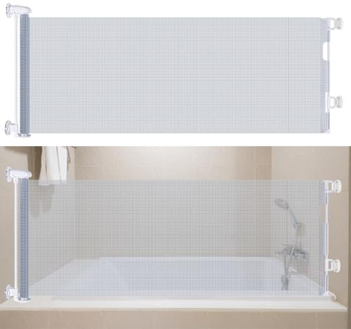 Badewannen-Spritzschutz für Badewanne Kinder und Haustiere mit Spritzstreifen, ohne Bohren, 180,3 cm breit, einziehbar, wasserdicht, Dusch-Spritzschutz für Badewanne, platzsparende Badewanne,
