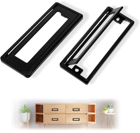 2 PCS Black Square Recessed Flush Door Pull, Zinc Alloy Recessed Pull Handle Metal Trap Door Recessed Pull Handles Flat for Sliding Barn Door Square Pulls Cupboard Access Door Toolbox Cabinets Drawers