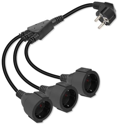 RIIEYOCA 90-Grad-Stecker auf 3 Steckdosen Schutzkontakt Verlängerungskabel, 16A / 250V wasserdichtes Stromverlängerungskabel für den Außenbereich (Schwarz, 90 Grad, 1 in 3)