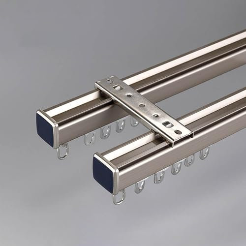 Vorhangschiene Gardinenstangen-Set mit Doppellauf, Gardinenschienen zur Deckenmontage mit Geräuscharmen Rollen und Haken, Hochleistungs-Gardinenschiene für Wohnzimmer und Schlafzimmer(Champagne,6m/19.