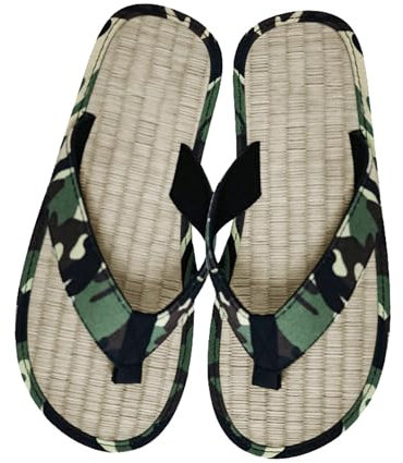 Pantoufles à la cannelle pour homme - Motif camouflage - Tongs à la cannelle - Tongs de plage - Tongs pour homme et femme - Tongs en paille, vert, 43