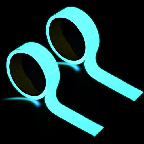 Mcoser Lot de 2 rouleaux de ruban adhésif fluorescent, bleu fluorescent, 10 mm x 10 m, ruban adhésif phosphorescent, ruban adhésif à lumière noire, pour décorations de fête au néon, ruban