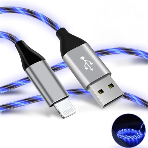 PatDow 3FT Blue LED Lightning Cable, Apple MFi Certified, Fast Charging, Compatible with iPhone 14/13/12/11 Pro Max/XR/X/SE/8 Plus/iPad/iPod Touch