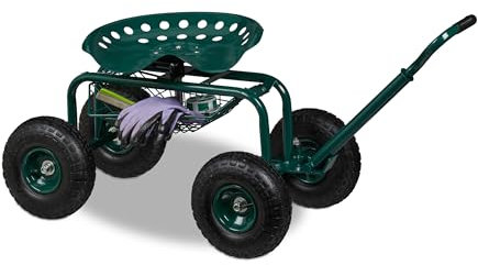 Relaxdays Sgabello Giardinaggio con Ruote, Carrello Portautensili Giardino, Altezza Regolabile, 150 kg, Acciaio, Verde, 54 x 43 x 82 cm