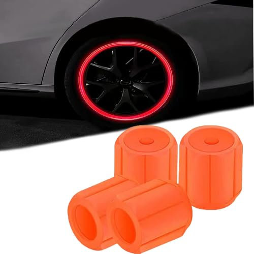 FELEA Auto Leuchtende Ventilkappen Auto Ventilkappen Autoventil Auto Ventilkappen Autoventil Kappe Reifenventilkappen Ventildeckel Autoreifen für Suzuki Kizashi Zubehör,E-Orange