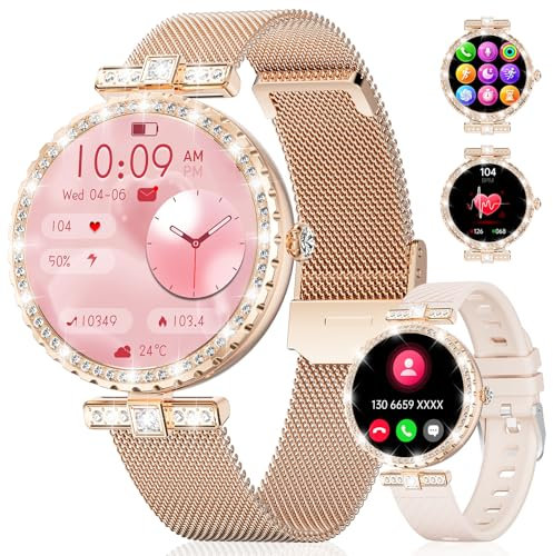 FEELNEVER Smartwatch Damen mit Telefonfunktion, 1,19 HD AMOLED Fitnessuhr Damen mit 120+ Sportmodi, IP68 Wasserdicht, Herzfrequenz/Schlafmonitor/Kalorien, iOS Android Step Counter Watch for Women