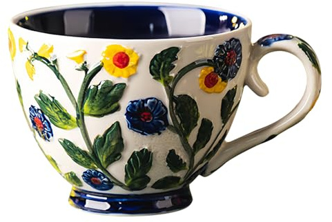 Dowbom Bol à soupe avec couvercle, 500ml Bol à soupe en céramique micro-ondes, Petite tasse à soupe en céramique (Bleu, Tasse)