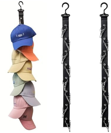 QIBZI Huthaken,Hängende Hutablage, Wand-Hutablage mit 16 Clips, Hutablage mit 2 Klebehaken, Garderoben-Hutablage für alle Arten von Hüten