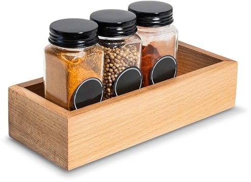 Creative Deco Wooden Storage Tray Organiser | 22 x 9 x 5 cm | Storage Box Drawer | Beech Wood | Tray for Small Items, Valuables, Spices, Jewellery, Office
