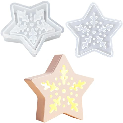 ALEFBET Silikonform Weihnachten Stern, Silikonformen Gießformen Weihnachten, Silikon Gießform Weihnachtsbaum, Gipsformen zum Gießen, Epoxidharz Formen Weihnachten Ornamenten（Stern）