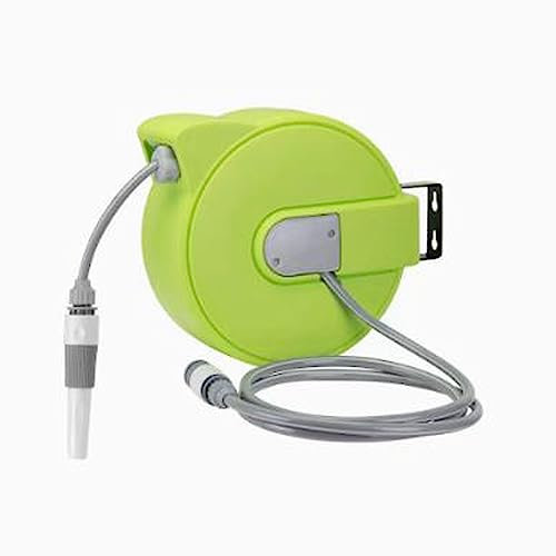 Gartenschlauchtrommel 15 m einziehbarer Gartenschlauchaufroller, 1/2 Zoll x 50 Fuß + 6 Fuß Wandmontage-Schlauchaufroller mit automatischem Schnellrücklaufsystem, Verriegelung beliebiger Länge, 120°-Sc