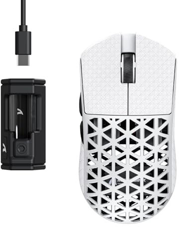 ATTACK SHARK R5 Ultra Souris Gaming sans Fil HyperSpeed Fibre Carbone, Ultralégère 39g avec Grip, 2,4 G/BT/USB-C, Capteur PAW3950MAX, Fréquence d'Interrogation sans 8KHz, 42Kppp, Windows/Mac -Blanc