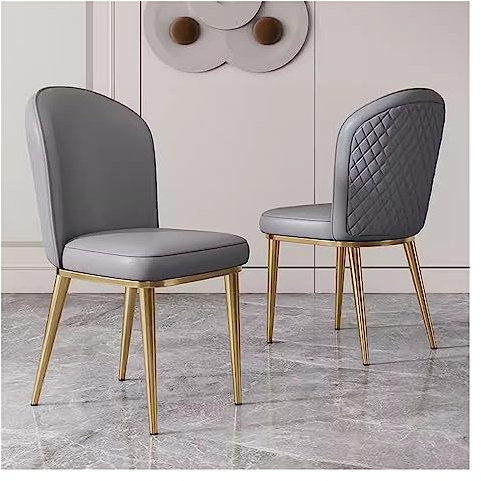 MidCentury Esszimmerstühle aus Leder, Vintage-Stil, gepolstert, für Küche und Wohnzimmer, goldfarbene Metallbeine und Rückenlehnen, graue Lounge-Eckbank
