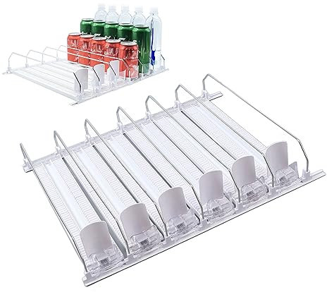 Largeur Réglable Spring chargé de Toboggan Easy Auto-Pushing Drink Portez 6 Rangées, pour le Soda, la Bière, le Stockage de Vin dans les Réfrigérateurs et les Supermarchés (WHITE)