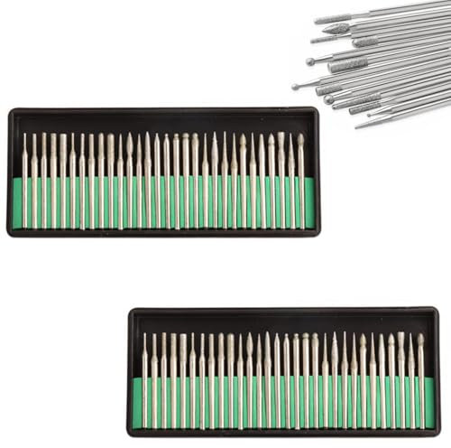 VISSQH 60 Piezas Juego de Brocas de Diamante con 3 mm Vástago, Fresas Diamante para Accesorios Dremel,para pulir madera, porcelana, piedra, vidrio, amolar, grabar y pulir