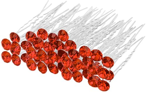 Lot de 25 épingles à cheveux en strass en forme de U pour femmes et filles, accessoires de coiffure pour bal de promo (rouge)