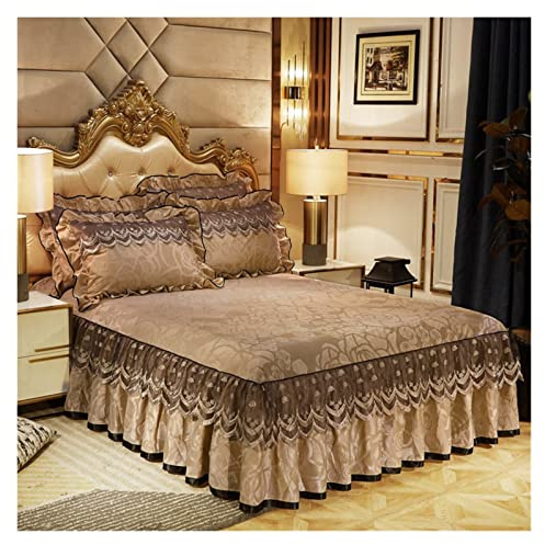 Volant Laken Doppelbett 3 Stück Bettwäsche Set Luxus Weiche Tagesdecken Erhöhte Bettumrandung Verstellbare Leinenlaken Queen King Size Bezug Mit Kissenbezügen, Camel, 3pcs 180x200cm