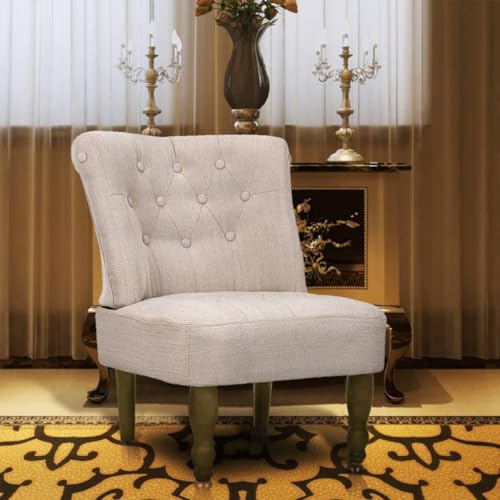 CKioict Französischer Stuhl Creme Stoff Lounge Sessel ohrensessel mit hocker for Büro Schlafzimmer