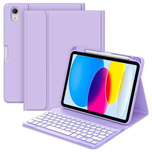 MMK Custodia Tastiera per iPad 11 Gen A16 2025 11 / 10 Gen 2022 10.9 | Italiano QWERTY Tastiera Bluetooth Staccabile con Illuminazione a 7 Colori, Portapenna, Viola