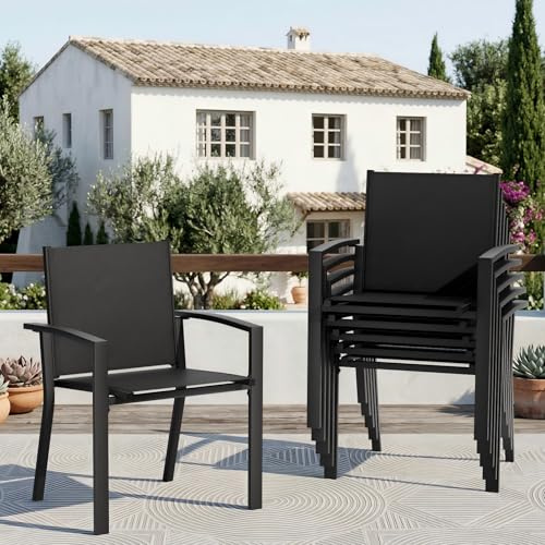 Amopatio 6er Set Gartenstühle Stapelbar mit Armlehnen - Gartenstuhl Hochlehner aus Textilene & Metall, wetterfest & rostbeständig - Komfortabler Gartensessel für Garten, Balkon und Terrasse, Schwarz