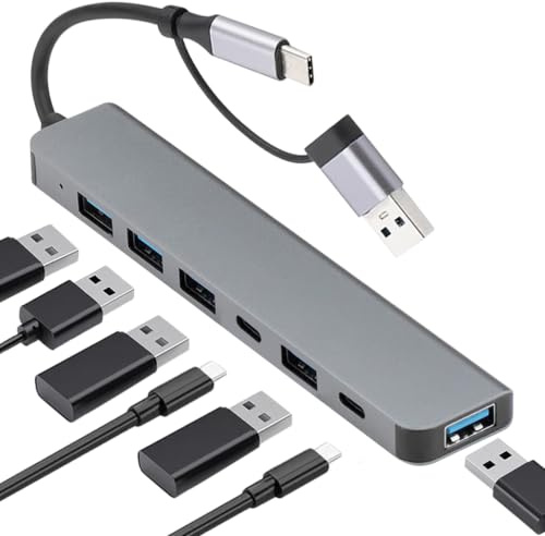Hub USB C 8 en 1, USB con conector dual USB 3.0 y tipo C, adaptador multipuerto con lector SD/TF, 5 Gbps de transferencia rápida para PC, Mac Mini M4, MacBook, superficie y accesorios para PC