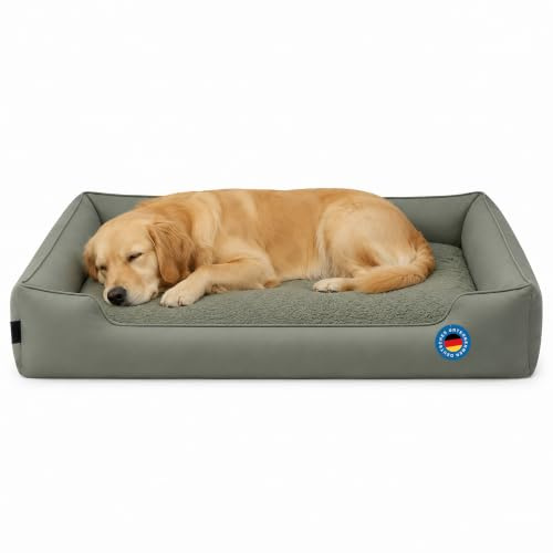 Zedelmaier ergonomisches Hundebett für große Hunde, XL, 109×74cm, Olivgrün | Hundekörbchen waschbar, Bezug abnehmbar, extradicke Matratze, hoher kratzfester Rand, Hundekorb oben und seitlich wasserdicht