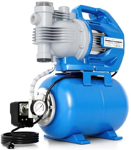 FOTING Groupe de surpression : Cuve 24 L + manomètre, préfiltre grossier, interrupteur sécurité (1300 W, débit 6 500 l/h, HMT 55 m, pression max 5,3 bar, aspiration 8 m) + protection surcharge