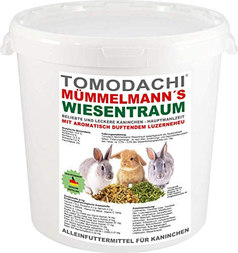 Kaninchenfutter Hasenfutter Raufutter Gemüsemix Müsli Erbsenflocken Möhrenflocken Luzerneheu Kräuter Löwenzahn Getreide 5kg Eimer