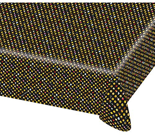 Amscan 9901290 - Tischdecke Smileys, Größe 120 x 180 cm, Kunststoff, wasserabweisend, Schwarz mit mehrfarbigen Motiven, Emoticons, Gesichter, Kinderparty, Geburtstag, Mottoparty, Karneval