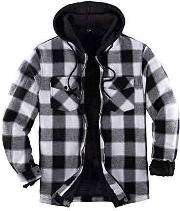 Veste chemise à capuche en flanelle à carreaux doublée Sherpa avec fermeture éclair intégrale pour homme, Noir/gris., XL
