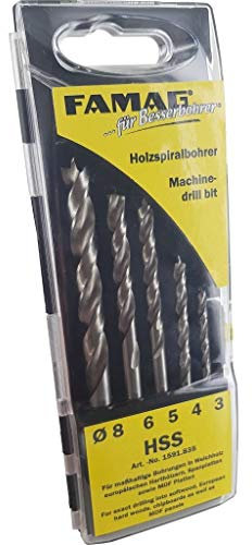 FAMAG Holzspiralbohrer-Satz HSS 5-tlg. *3 in Kunstst.-Box 3-4-5-6-8 mm 5-teilig in Kassette Ø 3, 4, 5, 6, 8 mm 159183500
