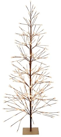 Alpine Corporation 71 Tall Flocked Artificial Brown Christmas Tree with 296 Warm White LED Lights, Indoor/Outdoor Holiday Decoration