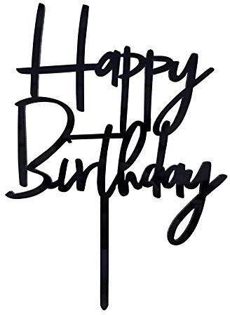 AILEXI 1 Count Acrylic Glitter Cake Decorating Toppers - Happy Birthday WordArt Black
