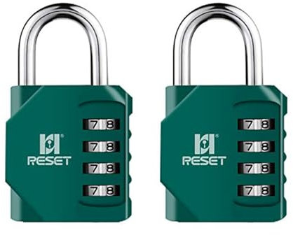 RESET-060 4 Digit Combination Padlock, Outdoor Lock, Indoor Padlock, Ideal for School Locker, Gym Locker, Fence, Gate, Hasp, Shed, Toolbox Green, 2-Pack