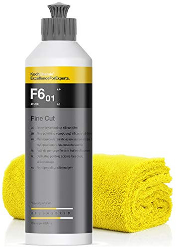 detailmate Koch Chemie Politur Set: Koch Chemie Fine Cut F6.01 feine Schleifpolitur, 250ml + detailmate Mikrofasertuch 550GSM, 40x40cm
