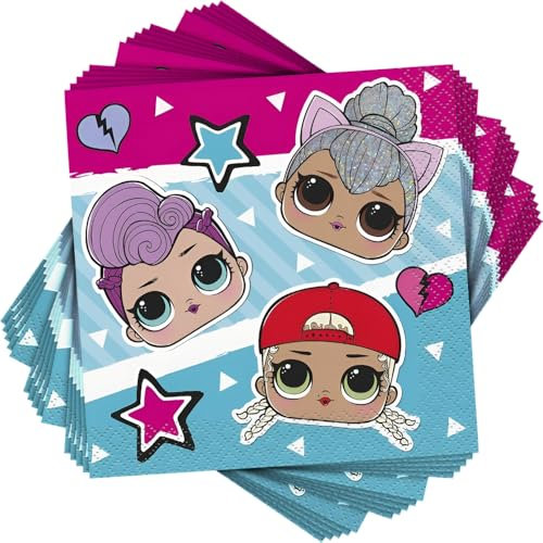 Unique 23791 LOL Surprise Papierservietten-13 cm Party-Packung mit 16, Multicolour, 13 x 13 Centimeters