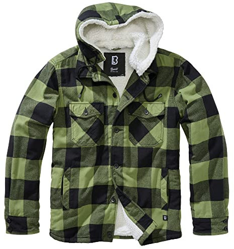 Brandit Lumber Jacket Hooded, Uomo, black+oliv, S