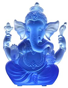 XMCF Feng Shui Bagua Spiegel Ganesha Buddha Statue Ornamente, Fengshui Indischer Elefant Gott Skulpturen Figuren Hausgarten Dekoration Glücksgeschenk Taoist Instrument Maskottchen (Color : Blue)