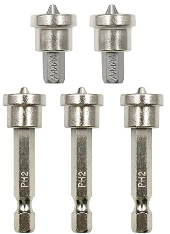 5pcs 25/50mm Magnetic Positioning Screwdriver Bits, Drywall Screwdriver Bit, Drywall Bit Holder Depth Setter, Used for Drywall Plasterboard Positioning (25mm+50mm)